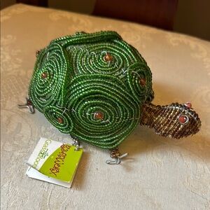 Bead Worx by Grass Roots vintage handcrafted glass bead, galvanized metal turtle